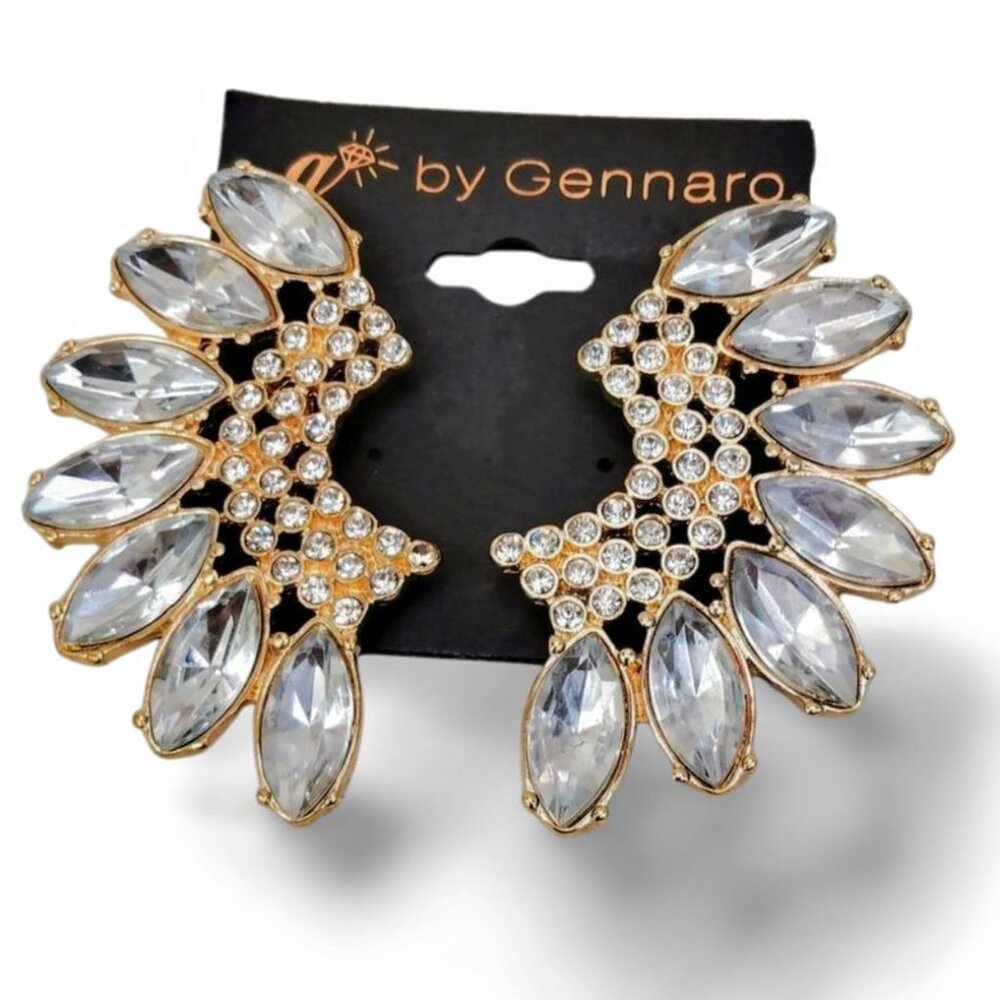 Gennaro 2” Wing Cluster Faceted Crystal Gold Tone Oversized Stud Earrings JW1526